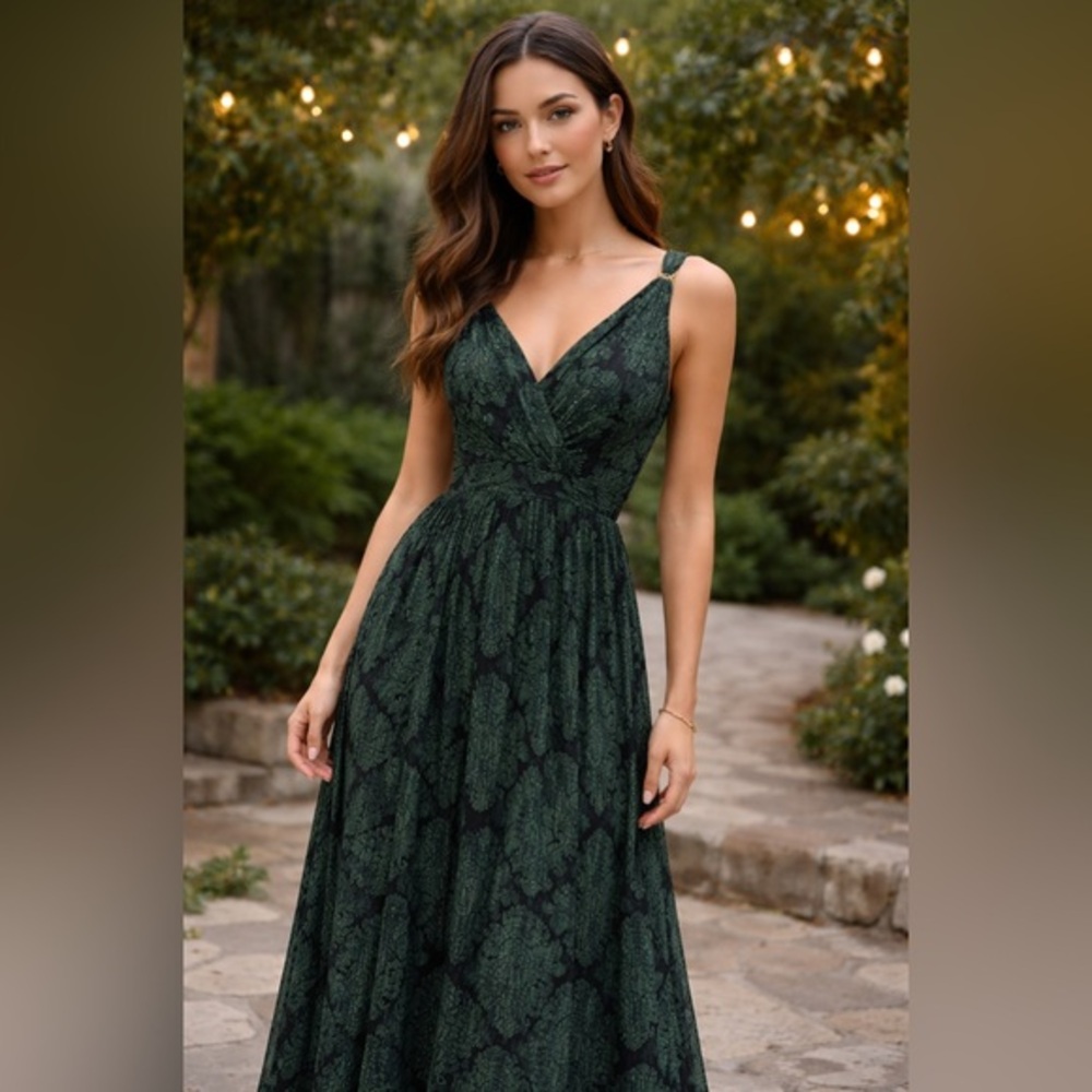 Kate & Lily Sleeveless V-Neck Green and black boho print Maxi Dress 4